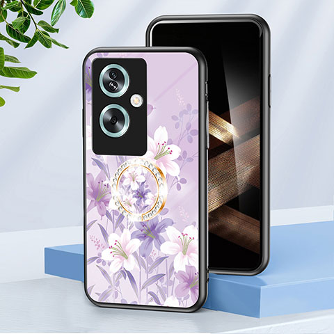 Handyhülle Silikon Hülle Rahmen Schutzhülle Spiegel Blumen S01 für Oppo A2 5G Helles Lila