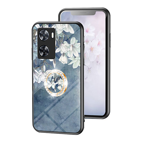 Handyhülle Silikon Hülle Rahmen Schutzhülle Spiegel Blumen S01 für Oppo A57 4G Blau