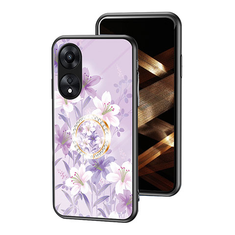 Handyhülle Silikon Hülle Rahmen Schutzhülle Spiegel Blumen S01 für Oppo A58 4G Helles Lila