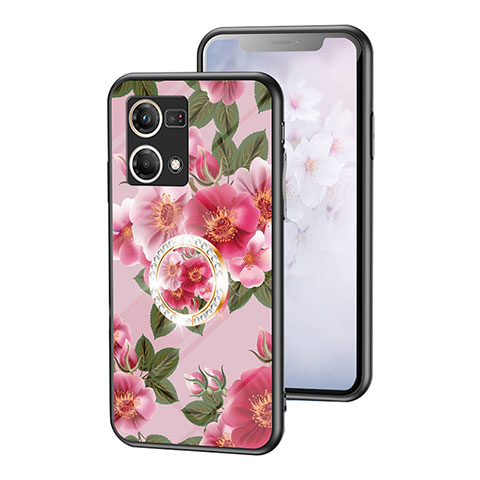 Handyhülle Silikon Hülle Rahmen Schutzhülle Spiegel Blumen S01 für Oppo F21 Pro 4G Rot