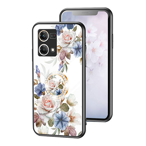 Handyhülle Silikon Hülle Rahmen Schutzhülle Spiegel Blumen S01 für Oppo F21 Pro 4G Weiß