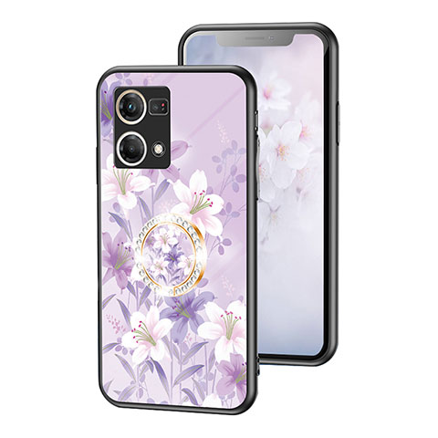 Handyhülle Silikon Hülle Rahmen Schutzhülle Spiegel Blumen S01 für Oppo F21s Pro 4G Helles Lila