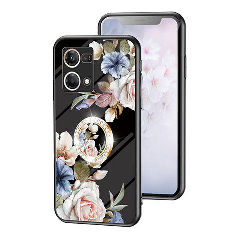 Handyhülle Silikon Hülle Rahmen Schutzhülle Spiegel Blumen S01 für Oppo F21s Pro 4G Schwarz