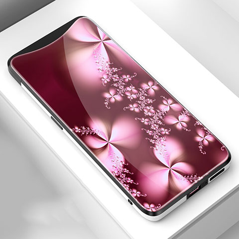 Handyhülle Silikon Hülle Rahmen Schutzhülle Spiegel Blumen S01 für Oppo Find X Super Flash Edition Rot