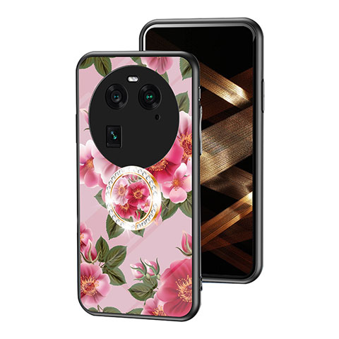 Handyhülle Silikon Hülle Rahmen Schutzhülle Spiegel Blumen S01 für Oppo Find X6 Pro 5G Rot