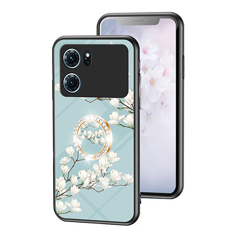 Handyhülle Silikon Hülle Rahmen Schutzhülle Spiegel Blumen S01 für Oppo K10 5G Cyan