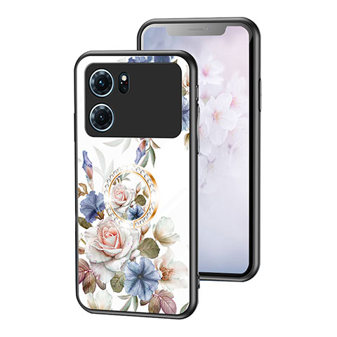 Handyhülle Silikon Hülle Rahmen Schutzhülle Spiegel Blumen S01 für Oppo K10 5G Weiß