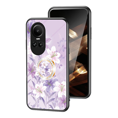 Handyhülle Silikon Hülle Rahmen Schutzhülle Spiegel Blumen S01 für Oppo Reno10 5G Helles Lila