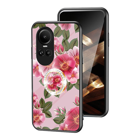 Handyhülle Silikon Hülle Rahmen Schutzhülle Spiegel Blumen S01 für Oppo Reno10 5G Rot