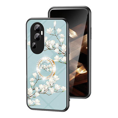 Handyhülle Silikon Hülle Rahmen Schutzhülle Spiegel Blumen S01 für Oppo Reno10 Pro+ Plus 5G Cyan