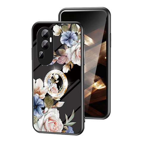 Handyhülle Silikon Hülle Rahmen Schutzhülle Spiegel Blumen S01 für Oppo Reno10 Pro+ Plus 5G Schwarz