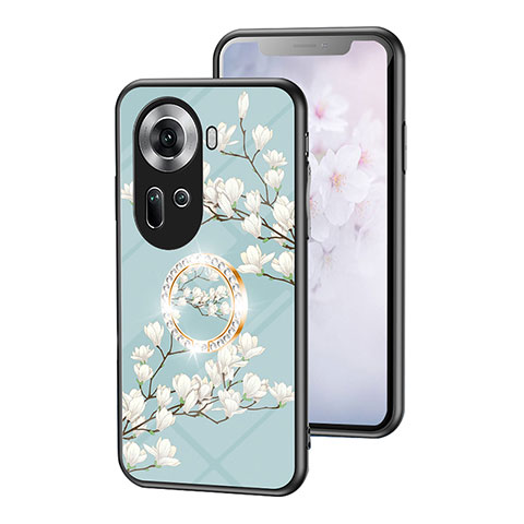 Handyhülle Silikon Hülle Rahmen Schutzhülle Spiegel Blumen S01 für Oppo Reno11 5G Cyan