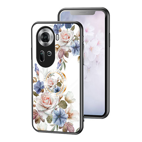 Handyhülle Silikon Hülle Rahmen Schutzhülle Spiegel Blumen S01 für Oppo Reno11 5G Weiß