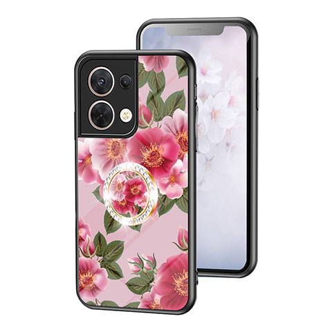 Handyhülle Silikon Hülle Rahmen Schutzhülle Spiegel Blumen S01 für Oppo Reno8 5G Rot