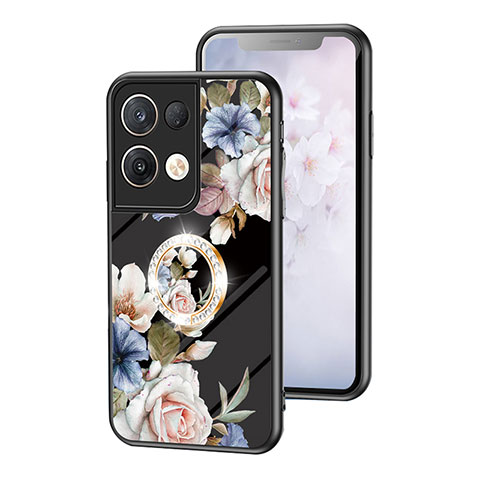 Handyhülle Silikon Hülle Rahmen Schutzhülle Spiegel Blumen S01 für Oppo Reno8 Pro 5G Schwarz