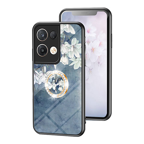 Handyhülle Silikon Hülle Rahmen Schutzhülle Spiegel Blumen S01 für Oppo Reno8 Pro+ Plus 5G Blau