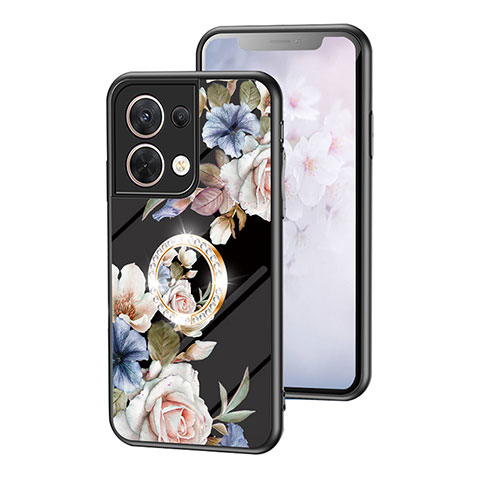 Handyhülle Silikon Hülle Rahmen Schutzhülle Spiegel Blumen S01 für Oppo Reno9 5G Schwarz