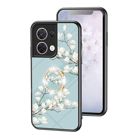 Handyhülle Silikon Hülle Rahmen Schutzhülle Spiegel Blumen S01 für Oppo Reno9 Pro 5G Cyan