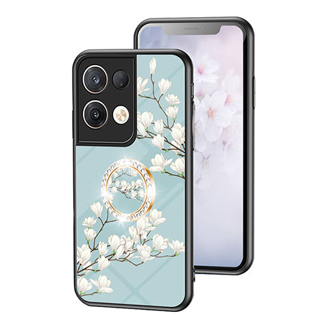 Handyhülle Silikon Hülle Rahmen Schutzhülle Spiegel Blumen S01 für Oppo Reno9 Pro+ Plus 5G Cyan