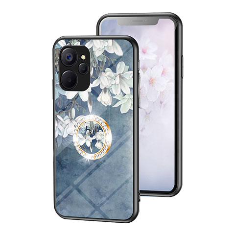 Handyhülle Silikon Hülle Rahmen Schutzhülle Spiegel Blumen S01 für Realme 9i 5G Blau