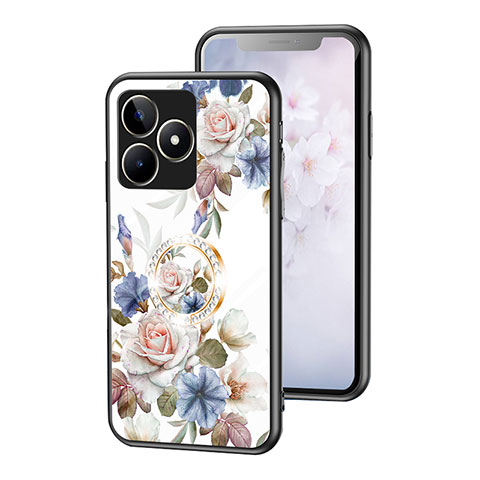 Handyhülle Silikon Hülle Rahmen Schutzhülle Spiegel Blumen S01 für Realme C51 Weiß