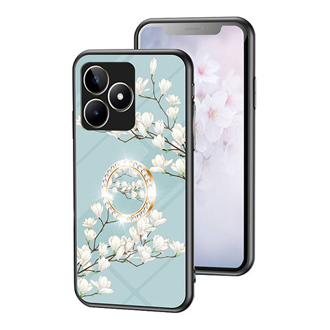 Handyhülle Silikon Hülle Rahmen Schutzhülle Spiegel Blumen S01 für Realme C53 India Cyan