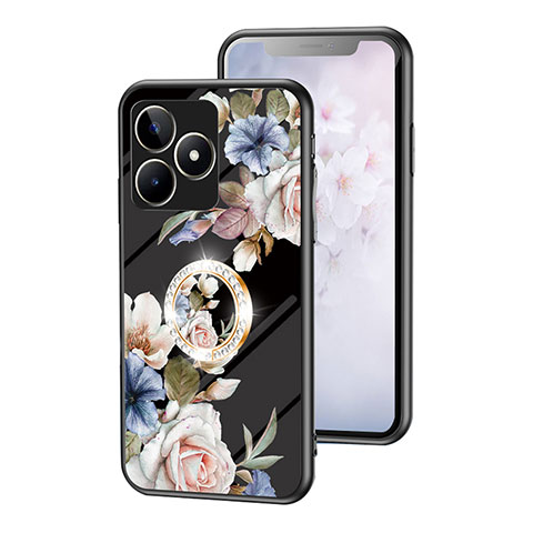 Handyhülle Silikon Hülle Rahmen Schutzhülle Spiegel Blumen S01 für Realme C53 India Schwarz