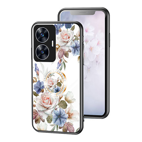 Handyhülle Silikon Hülle Rahmen Schutzhülle Spiegel Blumen S01 für Realme C55 Weiß