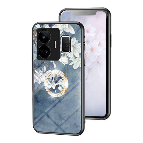 Handyhülle Silikon Hülle Rahmen Schutzhülle Spiegel Blumen S01 für Realme GT Neo6 5G Blau