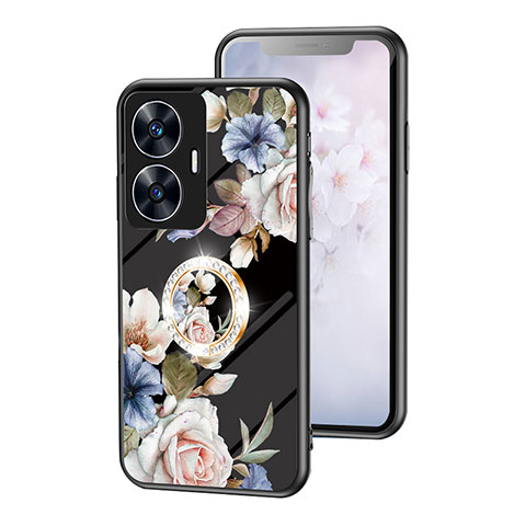 Handyhülle Silikon Hülle Rahmen Schutzhülle Spiegel Blumen S01 für Realme Narzo N55 Schwarz