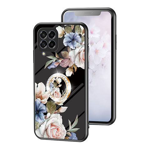 Handyhülle Silikon Hülle Rahmen Schutzhülle Spiegel Blumen S01 für Samsung Galaxy M53 5G Schwarz