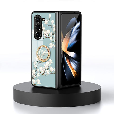 Handyhülle Silikon Hülle Rahmen Schutzhülle Spiegel Blumen S01 für Samsung Galaxy Z Fold5 5G Cyan