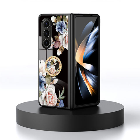 Handyhülle Silikon Hülle Rahmen Schutzhülle Spiegel Blumen S01 für Samsung Galaxy Z Fold5 5G Schwarz