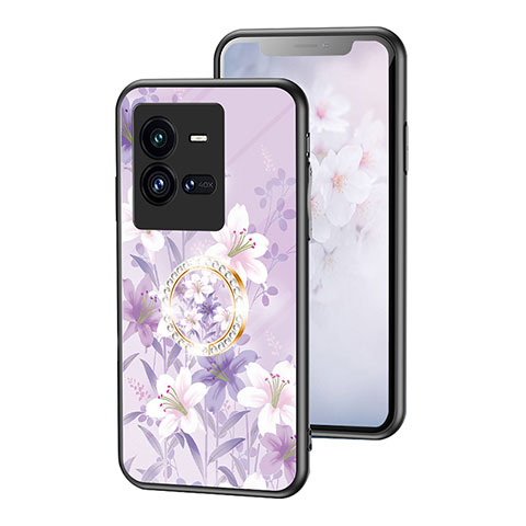 Handyhülle Silikon Hülle Rahmen Schutzhülle Spiegel Blumen S01 für Vivo iQOO 10 Pro 5G Helles Lila