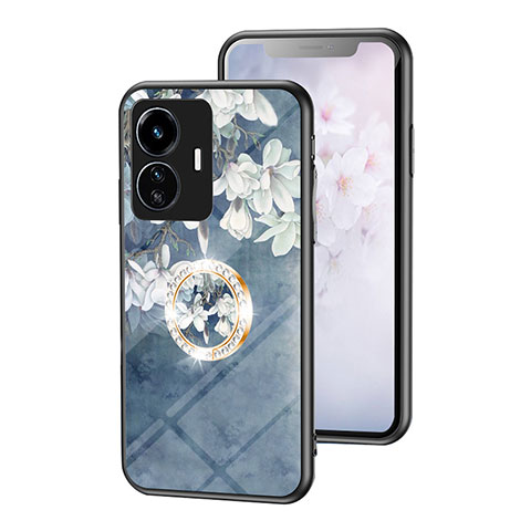 Handyhülle Silikon Hülle Rahmen Schutzhülle Spiegel Blumen S01 für Vivo iQOO Z6 Lite 5G Blau