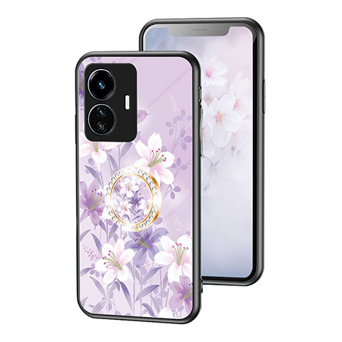 Handyhülle Silikon Hülle Rahmen Schutzhülle Spiegel Blumen S01 für Vivo iQOO Z6 Lite 5G Helles Lila