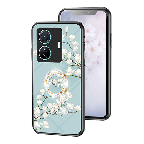 Handyhülle Silikon Hülle Rahmen Schutzhülle Spiegel Blumen S01 für Vivo iQOO Z6 Pro 5G Cyan