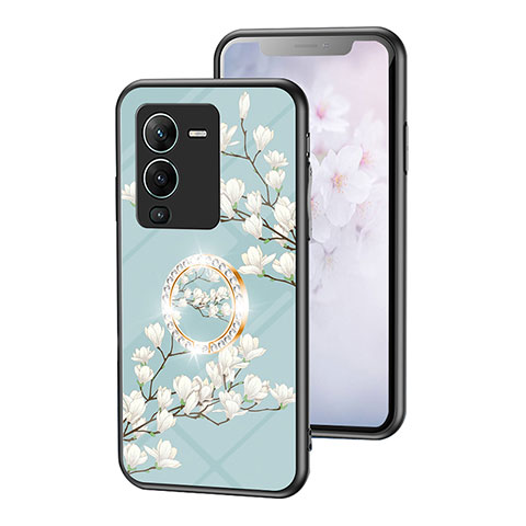 Handyhülle Silikon Hülle Rahmen Schutzhülle Spiegel Blumen S01 für Vivo V25 Pro 5G Cyan