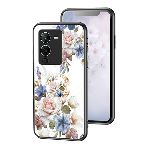 Handyhülle Silikon Hülle Rahmen Schutzhülle Spiegel Blumen S01 für Vivo V25 Pro 5G Weiß