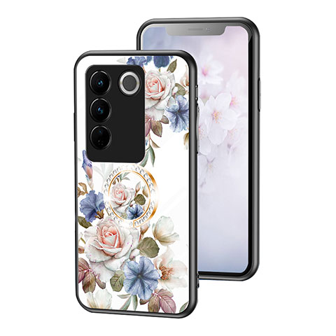 Handyhülle Silikon Hülle Rahmen Schutzhülle Spiegel Blumen S01 für Vivo V27 Pro 5G Weiß