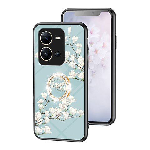 Handyhülle Silikon Hülle Rahmen Schutzhülle Spiegel Blumen S01 für Vivo X80 Lite 5G Cyan