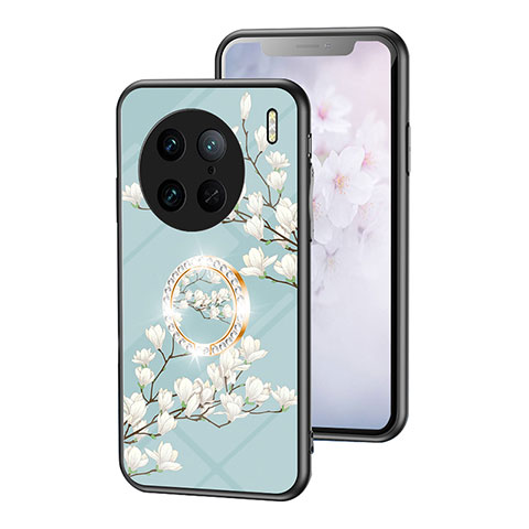 Handyhülle Silikon Hülle Rahmen Schutzhülle Spiegel Blumen S01 für Vivo X90 Pro 5G Cyan