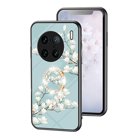 Handyhülle Silikon Hülle Rahmen Schutzhülle Spiegel Blumen S01 für Vivo X90 Pro+ Plus 5G Cyan