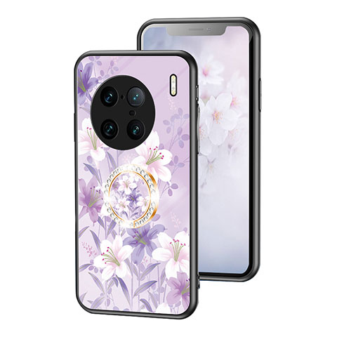 Handyhülle Silikon Hülle Rahmen Schutzhülle Spiegel Blumen S01 für Vivo X90 Pro+ Plus 5G Helles Lila