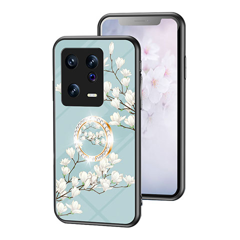 Handyhülle Silikon Hülle Rahmen Schutzhülle Spiegel Blumen S01 für Xiaomi Mi 13 5G Cyan