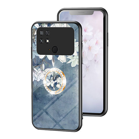 Handyhülle Silikon Hülle Rahmen Schutzhülle Spiegel Blumen S01 für Xiaomi Poco C40 Blau