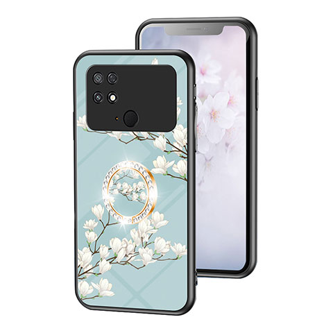 Handyhülle Silikon Hülle Rahmen Schutzhülle Spiegel Blumen S01 für Xiaomi Poco C40 Cyan