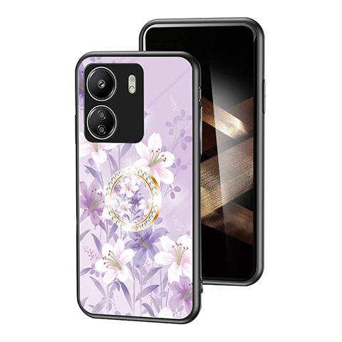 Handyhülle Silikon Hülle Rahmen Schutzhülle Spiegel Blumen S01 für Xiaomi Poco C65 Helles Lila