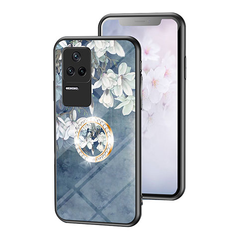 Handyhülle Silikon Hülle Rahmen Schutzhülle Spiegel Blumen S01 für Xiaomi Poco F4 5G Blau