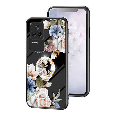 Handyhülle Silikon Hülle Rahmen Schutzhülle Spiegel Blumen S01 für Xiaomi Poco F4 5G Schwarz